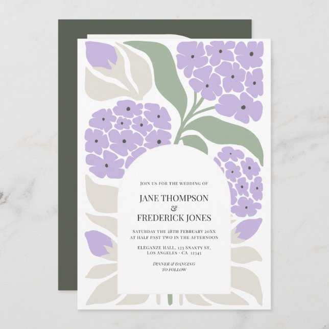 Soft Moss Abstract Floral Modern Spring Wedding Invitation (Front/Back)