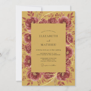 Soft Mustard Peony Wreath Wedding Invitation