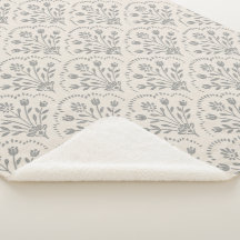 Soft Muted Charcoal & Beige Floral Scallop Pattern