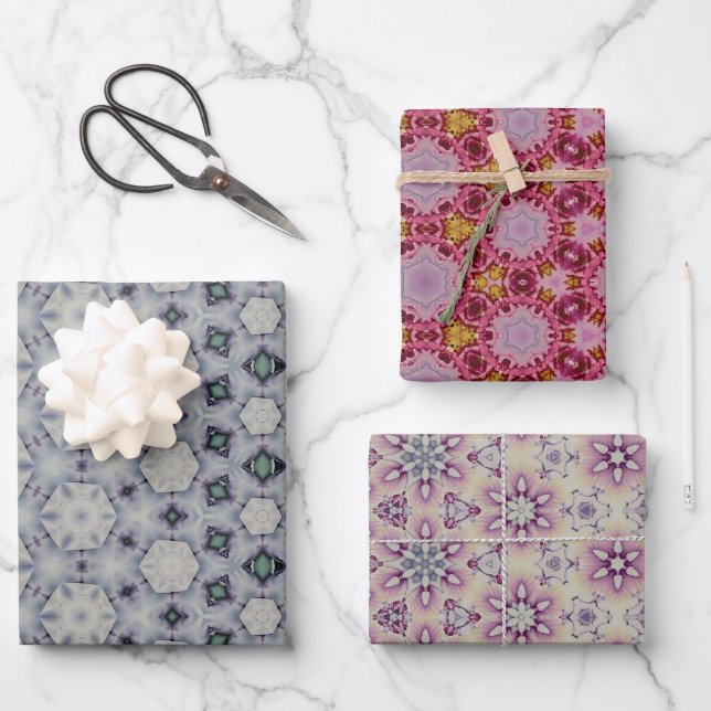 Soft Muted Colored Geometric Patterned Wrapping Paper Sheet (Front)
