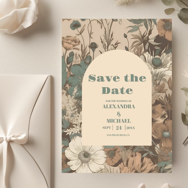 Soft muted earth tones Wildflowers Wedding Save The Date (Creator Uploaded)
