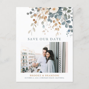 Soft Muted Earthy Tone Floral Photo Save the Date Postcard