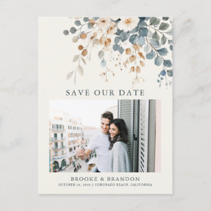 Soft Muted Earthy Tone Floral Photo Save the Date Postcard