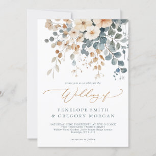 Soft Muted Earthy Tone Floral Watercolor Wedding   Invitation