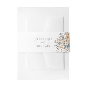Soft Muted Earthy Tone Floral Watercolor Wedding Invitation Belly Band