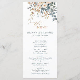 Soft Muted Earthy Tone Floral Watercolor Wedding Menu