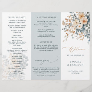 Soft Muted Earthy Tone Floral Wedding Program