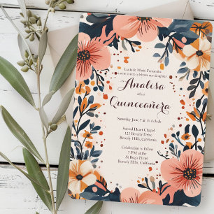 Soft Muted Floral Frame Quinceañera CUSTOM Invitation