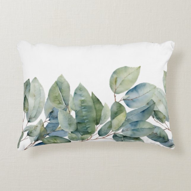 Soft muted green foliage botanical decorative cushion (Front)