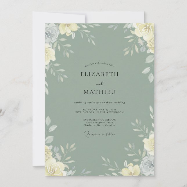 Soft Muted Olive Leafy Wedding Invitation (Front)