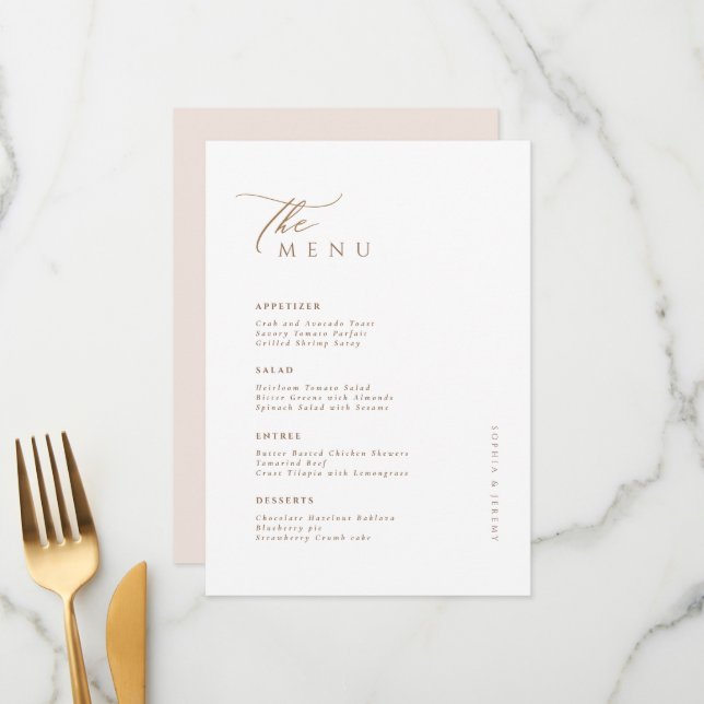 Soft Natural Pastel Beige Wedding  Menu (Front/Back In Situ)