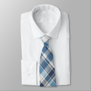 Soft Navy, Blue, Grey & White Plaid Tie