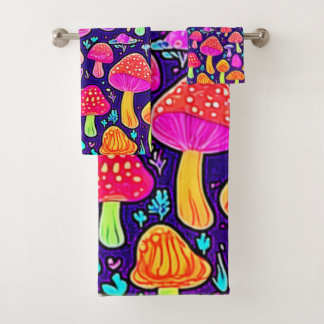 Soft Neon: Cartoon Mushroom Patch Bath Towel Set