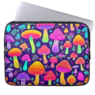 Soft Neon: Cartoon Mushroom Patch Laptop Sleeve