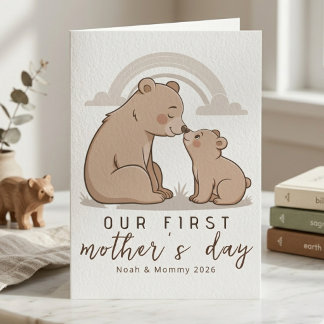 Soft Neutral Bear Mom Baby First Mothers Day Love Card