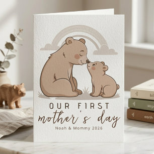 Soft Neutral Bear Mum Baby First Mothers Day Love Card