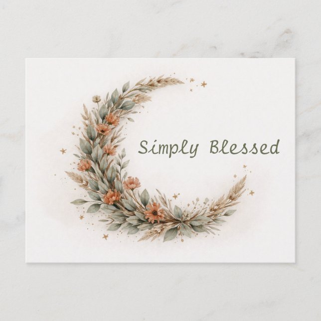 Soft Neutral Boho Floral Crescent Moon Postcard (Front)