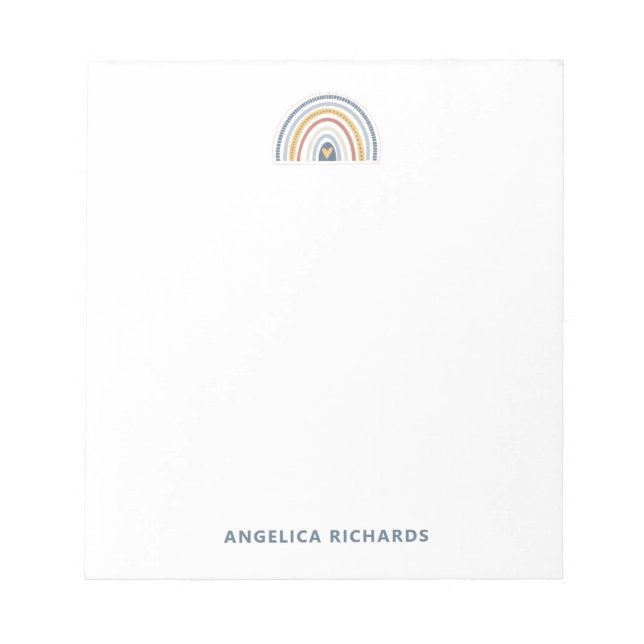 Soft Neutral Boho Rainbow Heart Notepad (Front)