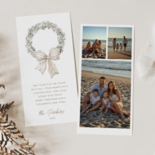 Soft Neutral Bow Wreath Photo Holiday Card