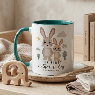 Soft Neutral Bunny Mum Baby First Mothers Day Mug