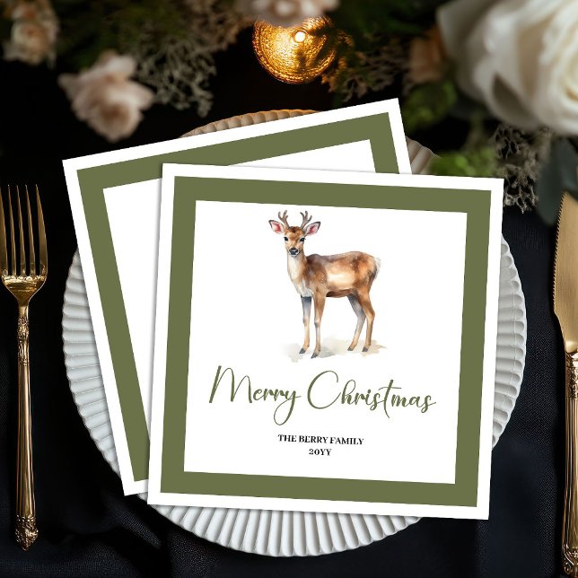 Soft Neutral Christmas Deer Personalized Napkins (Soft Neutral Christmas Deer Personalized Napkins)