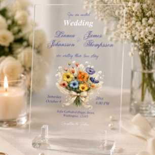 Soft Neutral Elegant Wedding Ivory Dusty Blue Acrylic Invitations