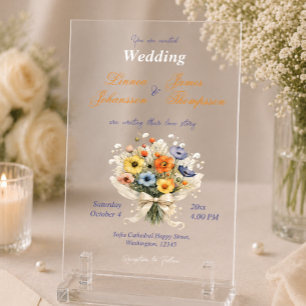 Soft Neutral Elegant Wedding Ivory Dusty Blue Acrylic Invitations