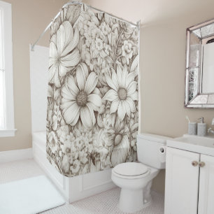 Soft Neutral Floral with Classic Botanical Shower Curtain