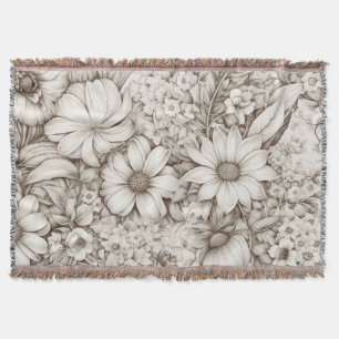 Soft Neutral Floral with Classic Botanical Throw Blanket