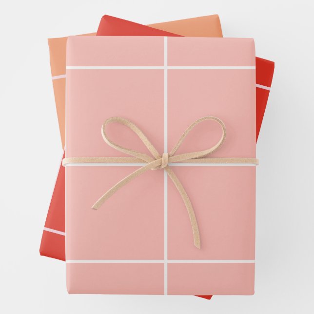 Soft Neutral Grid Pattern Minimal Check Design Wrapping Paper Sheet (In situ)