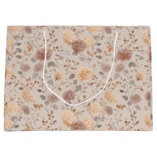 Soft Neutral Rose Beige Floral Pattern Large Gift Bag