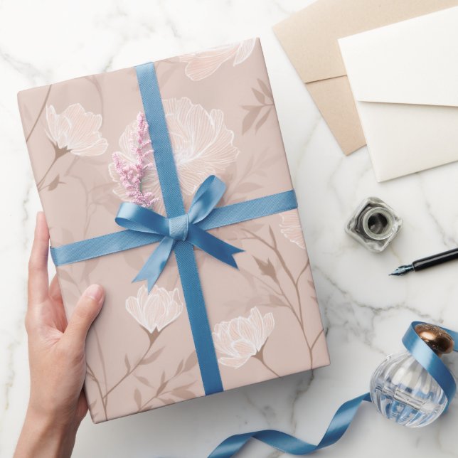 Soft Neutral Rose Beige Floral Pattern Wrapping Paper (Gifting)