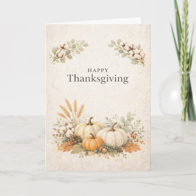 Soft Neutral Rustic Happy Thanksgiving Pumpkin  Card (Front)