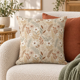 Soft Neutral Sage Terracotta Wildflowers Cushion