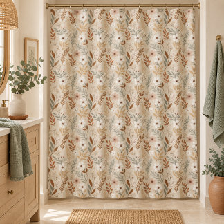 Soft Neutral Sage Terracotta Wildflowers Shower Curtain