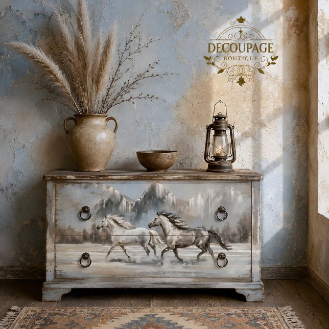 Soft Neutral Stallions With Mountains Decoupage Tissue Paper (Soft Neutral Stallions With Mountains Decoupage Tissue Paper)