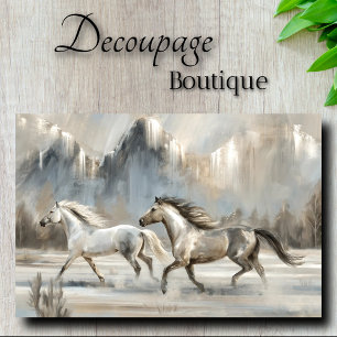 Soft Neutral Stallions With Mountains Decoupage Tissue Paper