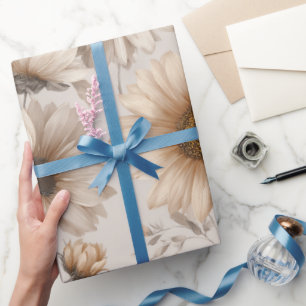 Soft Neutral Sunflower Cream Floral Pattern Wrapping Paper