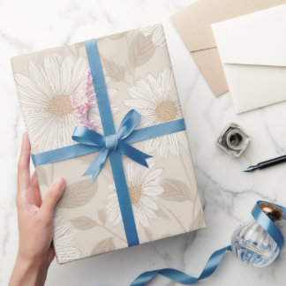 Soft Neutral Sunflower Cream Floral Pattern Wrapping Paper