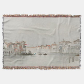 Soft Neutral Venice Canal Sketch Art Throw Blanket