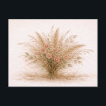 Soft Neutral Wildflower Pampas Grass Botanical  Postcard<br><div class="desc">This design features a natural botanical arrangement of pampas grass and delicate wildflowers illustrated in a soft watercolor style. Feathery wheat colored grasses rise above a cluster of warm peach blossoms, small seed stems, and muted green leaves. The bouquet spreads outward in a balanced composition that highlights airy grasses and...</div>