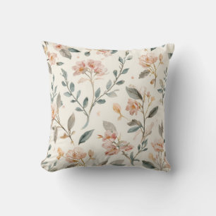 Soft Neutral Wildflower Sage Watercolor Botanical Cushion