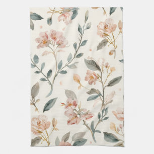 Soft Neutral Wildflower Sage Watercolor Botanical Tea Towel