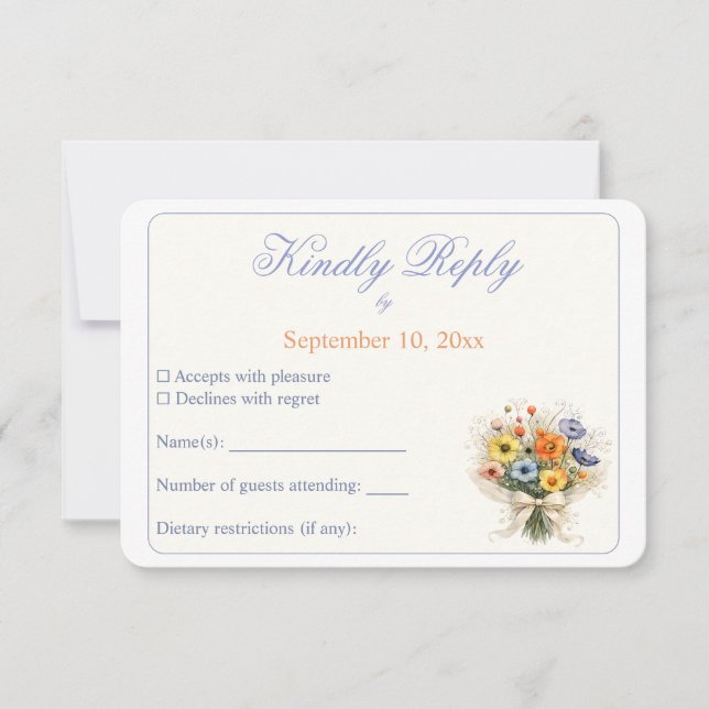 Soft Neutral Wildflower Wedding Minimal  RSVP Card (Front)