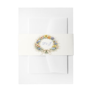 Soft Neutral Wildflowers Wedding Ivory Dusty Blue Invitation Belly Band