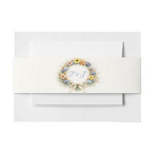 Soft Neutral Wildflowers Wedding Ivory Dusty Blue Invitation Belly Band
