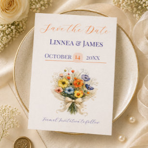 Soft Neutral Wildflowers Wedding Ivory Dusty Blue Save The Date