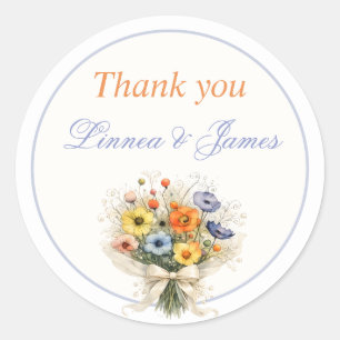 Soft Neutral Wildflowers Wedding Thank You Classic Round Sticker