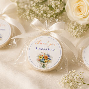 Soft Neutral Wildflowers Wedding Thank You Classic Round Sticker