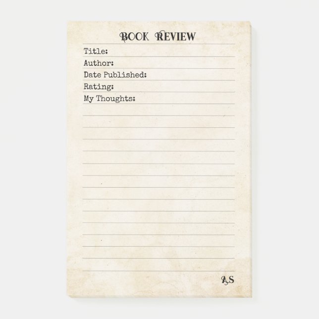 Soft Neutral Yellow Simple Monogram Book Review  Post-it Notes (Front)